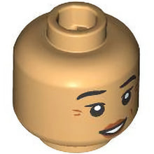 Part 3626pb3598 - Minifigure, Head Dual Sided Female Black Eyebrows Raised, Dark Orange Wrinkles and Lips, Mouth Closed Angry / Open Smile with White Teeth Pattern - Vented Stud