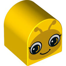 Part 3664pb28 - Duplo, Brick 2 x 2 x 2 Slope Curved Double with Orange Insect Face Eyes Open Awake / Eyes Closed Asleep Pattern