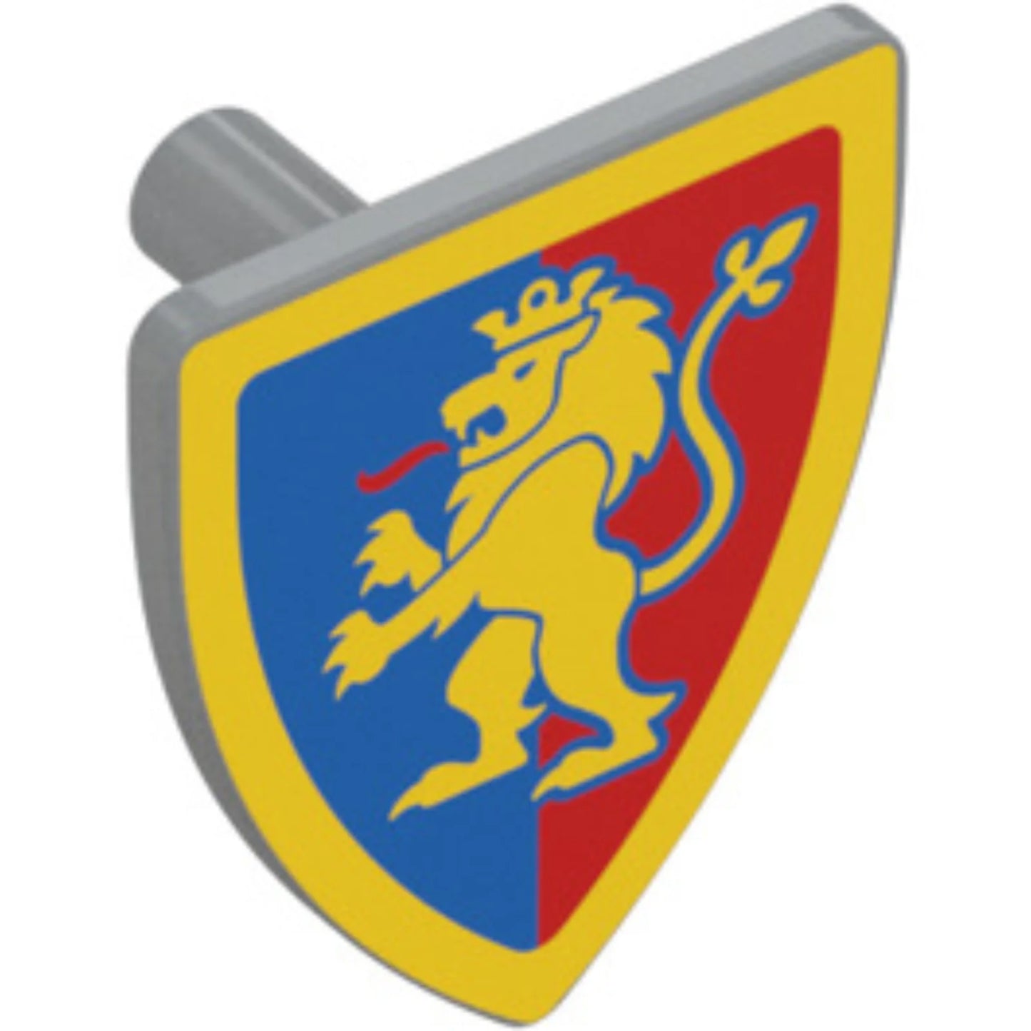 Part 3846pb063 - Minifigure, Shield Triangular  with Yellow Lion with Raised Foot on Blue and Red Background with Border Pattern