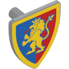 Part 3846pb063 - Minifigure, Shield Triangular  with Yellow Lion with Raised Foot on Blue and Red Background with Border Pattern