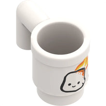 Part 3899pb008 - Minifigure, Utensil Cup with Toasted Marshmallow with Face and Orange and Yellow Flames Pattern