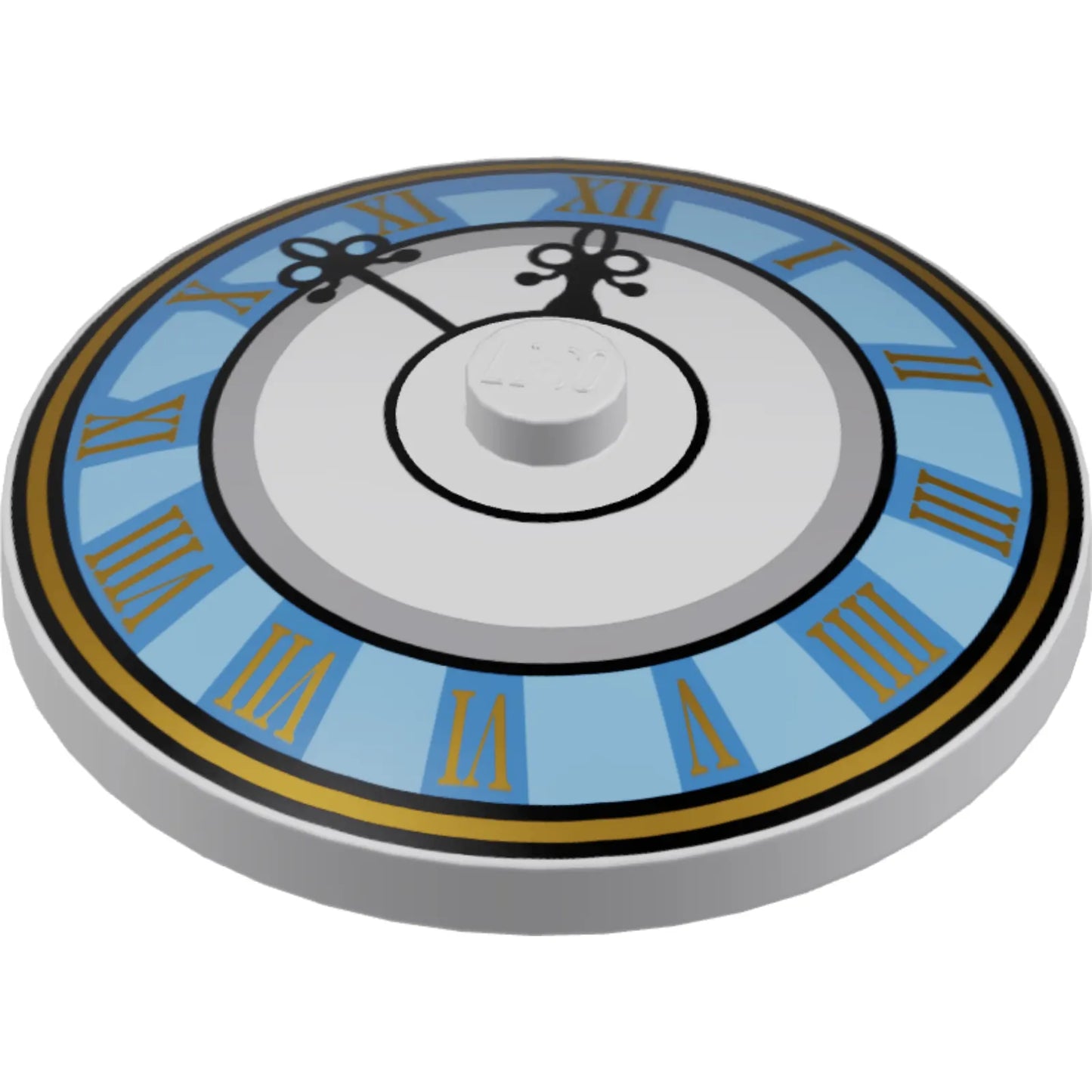 Part 3960pb037 - Dish 4 x 4 Inverted (Radar) with Solid Stud with Clock Face Light Blue with Roman Numerals Pattern
