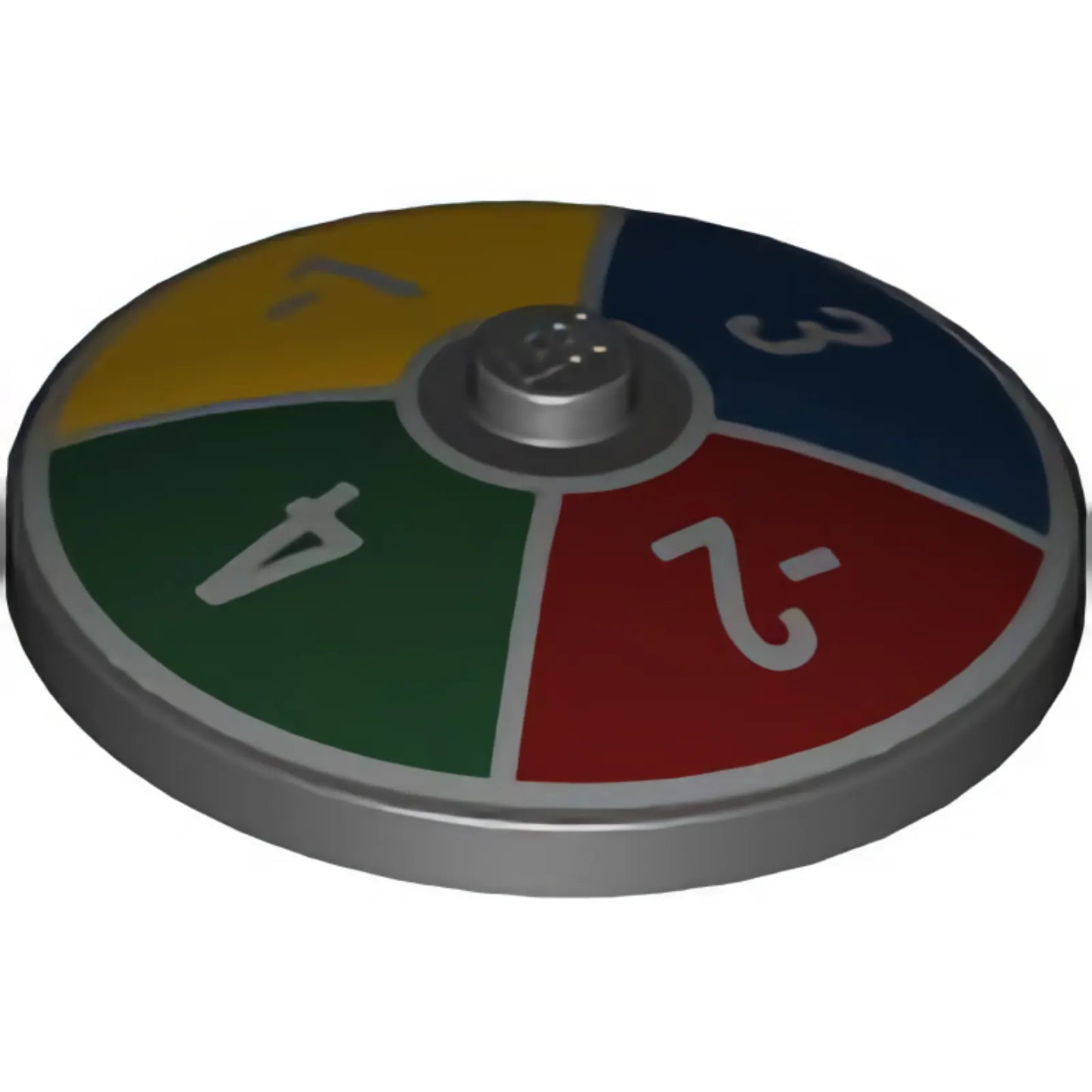 Part 3960pb068 - Dish 4 x 4 Inverted (Radar) with Solid Stud with Silver Number -1, -2, 3 and 4 on Dark Blue, Dark Green, Dark Red and Yellow Background Pattern (Game Spinner)