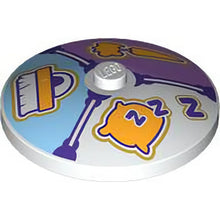 Part 3960pb075 - Dish 4 x 4 Inverted (Radar) with Solid Stud with Bright Light Orange Carrot on Medium Lavender Panel, Horse Brush on Bright Light Blue Panel and Pillow with Dark Purple 'zzZ' Pattern