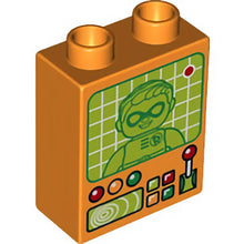 Part 4066pb571 - Duplo, Brick 1 x 2 x 2 with Lever, Controls and Screen with Robin Pattern