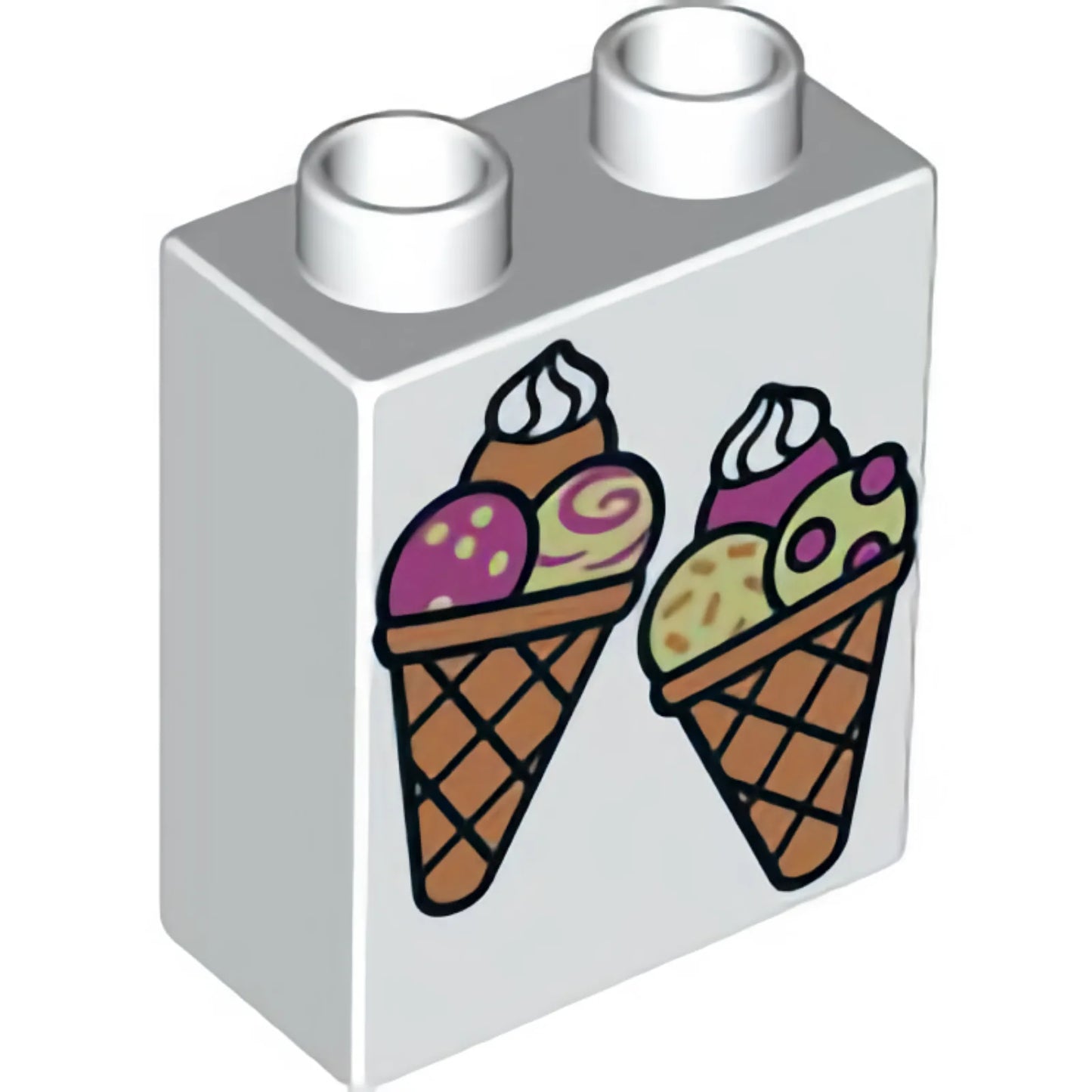 Part 4066pb576 - Duplo, Brick 1 x 2 x 2 with 2 Ice Cream Cones Pattern