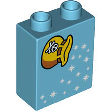 Part 4066pb588 - Duplo, Brick 1 x 2 x 2 with Stars and Yellow Money Bag with Skull and Bones Pattern (10604)
