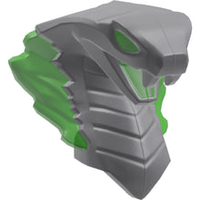 Part 41201pb02 - Minifigure, Head, Modified Snake, Cobra with Open Mouth with Molded Trans-Green Eyes, Tongue, and Flames on Open Hood Pattern