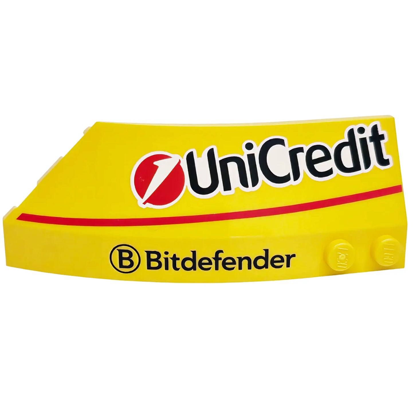 Part 41749pb038 - Wedge 8 x 3 x 2 Open Right with Red Stripe, UniCredit and Bitdefender Logos Pattern