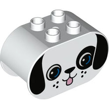 Part 4198pb20 - Duplo, Brick 2 x 4 x 2 Rounded Ends with Dog Face with Black Ears and Blue Eyes Pattern