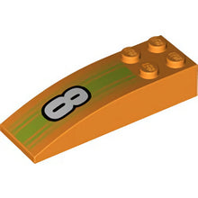 Part 44126pb056 - Slope, Curved 6 x 2 with White Number 8 on Lime Stripes Pattern