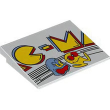 Part 4515pb078 - Slope 10 6 x 8 with PAC-MAN Sign Center Piece, Yellow, Medium Blue, and Red 'C-M', Ghost and Black Lines Pattern