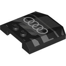 Part 45677pb158 - Wedge 4 x 4 x 2/3 Triple Curved with White Audi Logo on Dark Bluish Gray and Silver Stripes Pattern