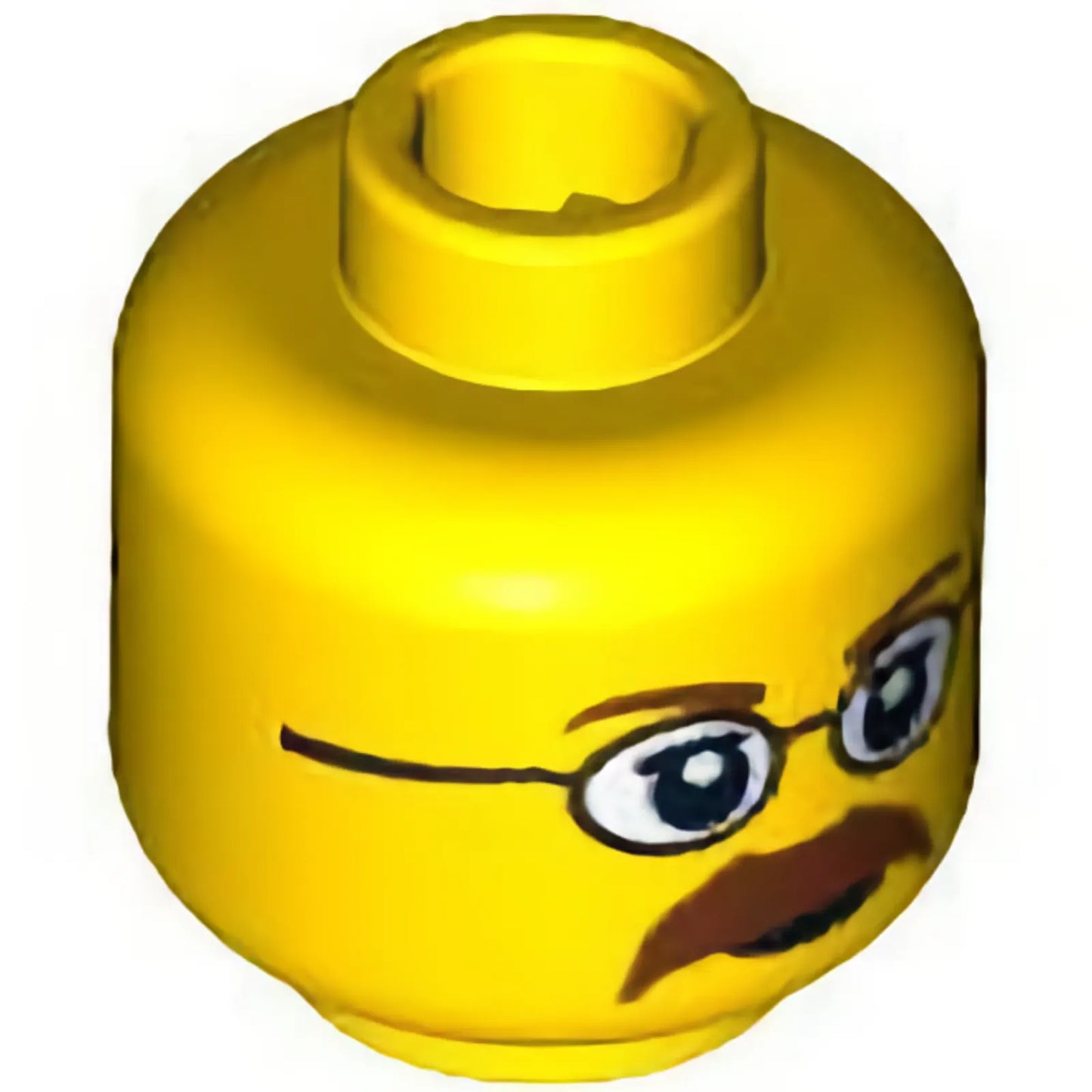 Part 3626bpb0404 - Minifigure, Head Dual Sided Glasses, Brown Eyebrows and Moustache Closed Mouth / Open Mouth Scared Pattern - Blocked Open Stud