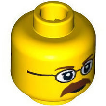 Part 3626bpb0404 - Minifigure, Head Dual Sided Glasses, Brown Eyebrows and Moustache Closed Mouth / Open Mouth Scared Pattern - Blocked Open Stud