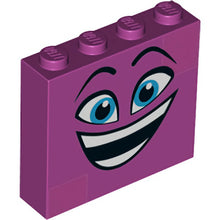 Part 49311pb001 - Brick 1 x 4 x 3 with Black Raised Eyebrows, Dark Azure Eyes, Open Mouth Smile with Teeth, and Dark Pink Squares Pattern (Queen Watevra Wa'Nabi Face)