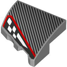 Part 5093pb001 - Wedge 2 x 2 x 2/3 Right with Silver Diagonal Stripes and Black and White Checkered Stripe with Red Outline Pattern