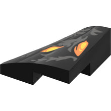 Part 5093pb002 - Wedge 2 x 2 x 2/3 Right with 2 Yellow and Orange Shapes and Dark Silver Markings Pattern (Balrog Face Left Half)