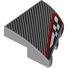 Part 5095pb001 - Wedge 2 x 2 x 2/3 Left with Silver Diagonal Stripes and Black and White Checkered Stripe with Red Outline Pattern