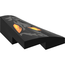 Part 5095pb002 - Wedge 2 x 2 x 2/3 Left with 2 Yellow and Orange Shapes and Dark Silver Markings Pattern (Balrog Face Right Half)