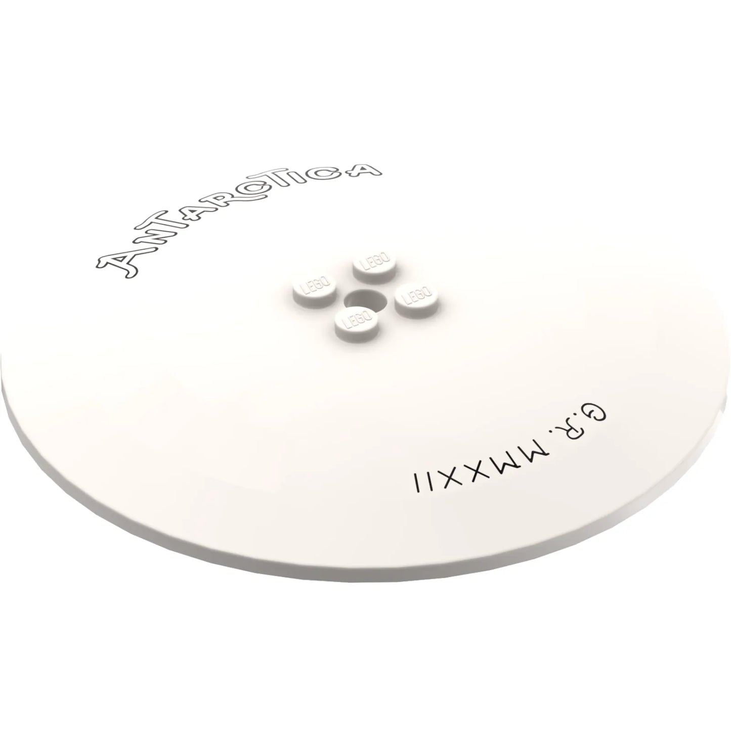 Part 50990bpb08 - Dish 10 x 10 Inverted (Radar) - Solid Studs with Black Outline 'ANTARCTICA' and 'G.R. MMXXII' Pattern