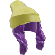 Part 52686pb01 - Minifigure, Hair Combo, Hair with Hat, 2 Braids over Shoulders with Molded Bright Light Yellow Beanie Pattern