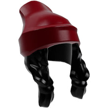 Part 52686pb04 - Minifigure, Hair Combo, Hair with Hat, 2 Braids over Shoulders with Molded Dark Red Beanie Pattern