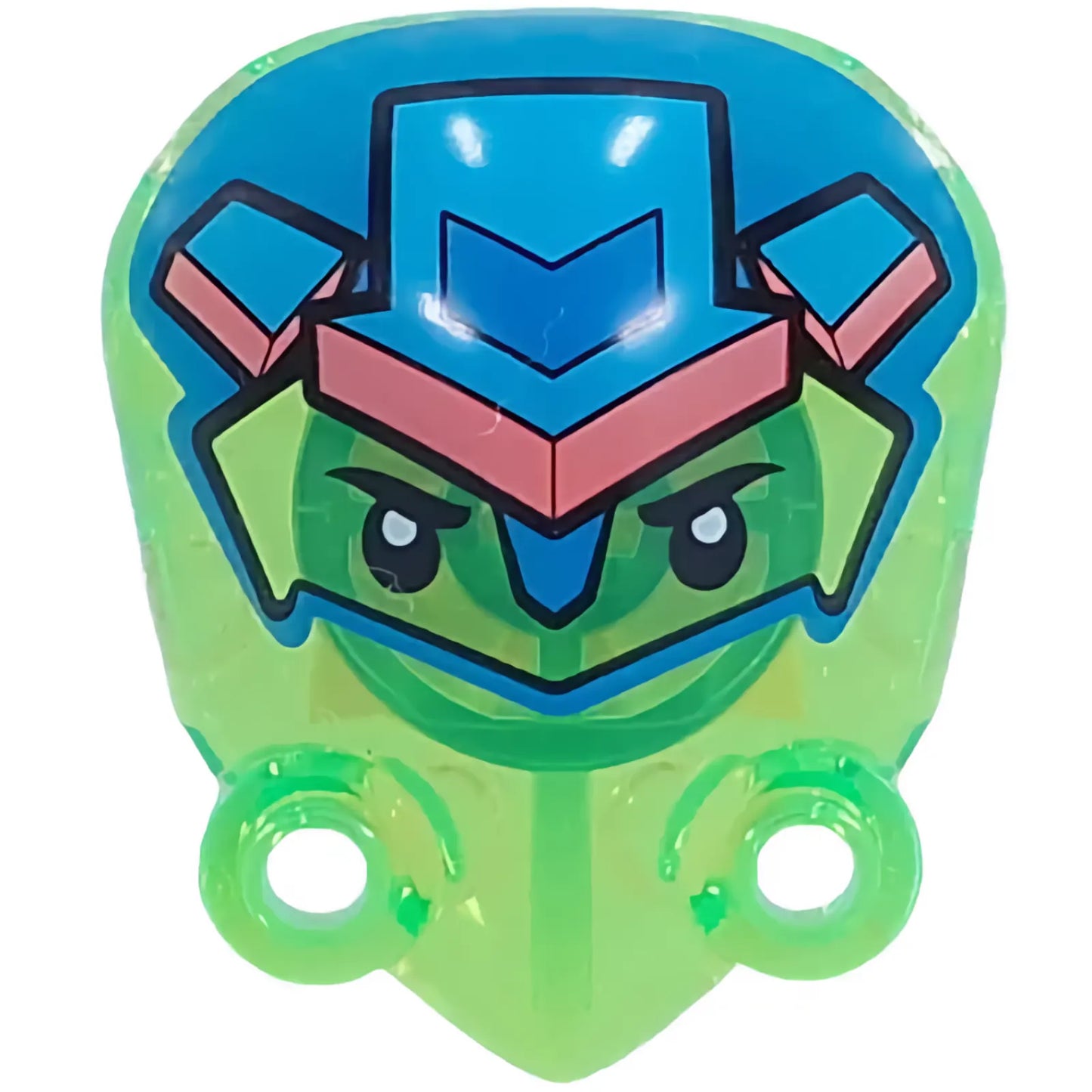 Part 5276pb01 - Large Figure Armor, Shoulder with 2 Hollow Studs with Z-Blob Face with Black Eyes and Blue, Dark Azure, and Coral Helmet Pattern