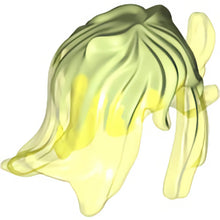 Part 53801pb01 - Minifigure, Hair Female Mid-Length Wavy with Side Spikes, Elongated Hole in Back and Marbled Trans-Neon Green Pattern