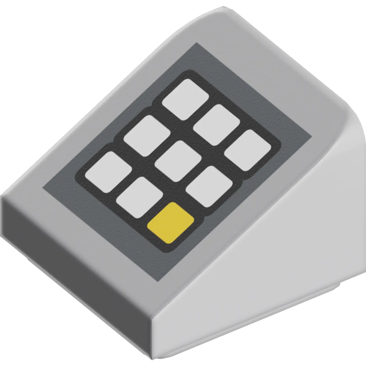 Part 54200pb106 - Slope 30 1 x 1 x 2/3 with Keypad with White and Yellow Buttons on Dark Bluish Gray Background Pattern