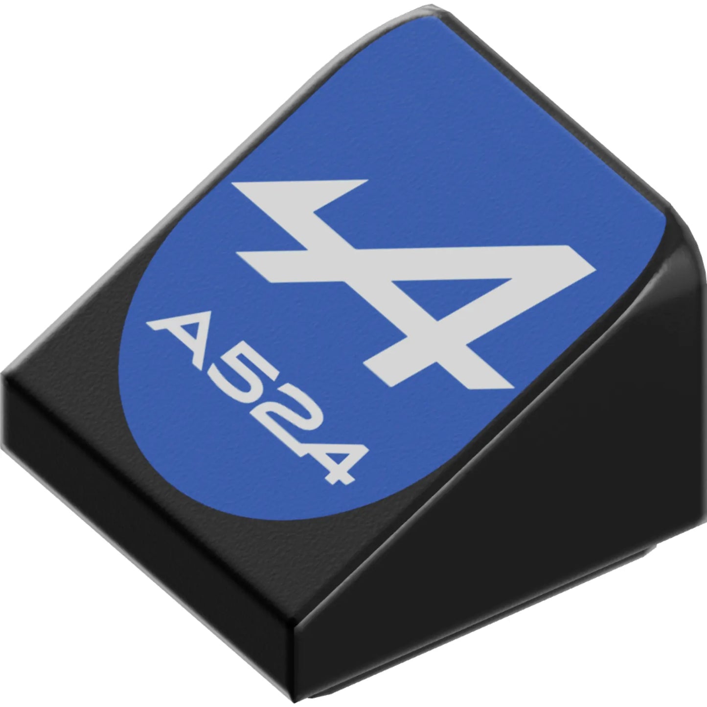 Part 54200pb130 - Slope 30 1 x 1 x 2/3 with White 'A524' and Alpine Logo on Blue Background Pattern