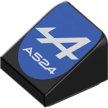 Part 54200pb130 - Slope 30 1 x 1 x 2/3 with White 'A524' and Alpine Logo on Blue Background Pattern