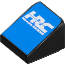Part 54200pb131 - Slope 30 1 x 1 x 2/3 with White Stylized 'HRC' and 'Honda RACING' on Blue Background Pattern
