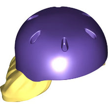 Part 54647pb03 - Minifigure, Hair Combo, Hair with Hat, Medium Length with Molded Dark Purple Bicycle Helmet Pattern