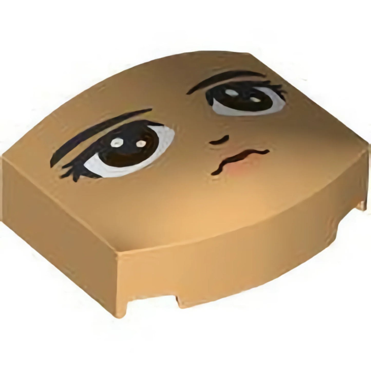 Part 5787pb001 - Wedge 3 x 4 x 1 1/3 Triple Curved No Studs with Black Eyebrows, Dark Brown Eyes Looking Straight, Nose and Nougat Lips Pattern (Wednesday Addams Face)