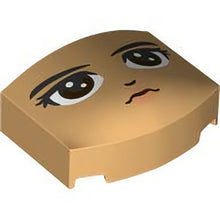 Teil 5787pb001 – Keil 3 x 4 x 1 1/3, dreifach gebogen, ohne Nieten, mit schwarzen Augenbrauen, dunkelbraunen, geradeaus blickenden Augen, Nase und Nougat-Lippen-Muster (Wednesday Addams Gesicht)