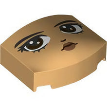 Teil 5787pb002 – Keil 3 x 4 x 1 1/3, dreifach gebogen, ohne Nieten, mit schwarzen Augenbrauen, dunkelbraunen, nach rechts schauenden Augen, Nase und kupfernem Lippenmuster (Wednesday Addams Gesicht)