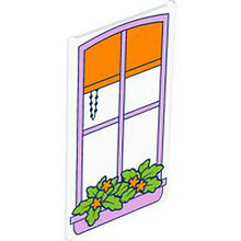 Part 57895pb117 - Glass for Window 1 x 4 x 6 with Lavender Frame and Planter, Orange Shade, and Lime Plants with Flowers Pattern