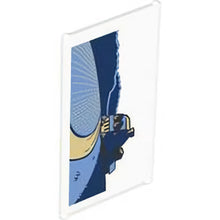 Part 57895pb128 - Glass for Window 1 x 4 x 6 with Bright Light Blue and Dark Blue Fields, Tan Road and House, Black Roof and Bushes Pattern