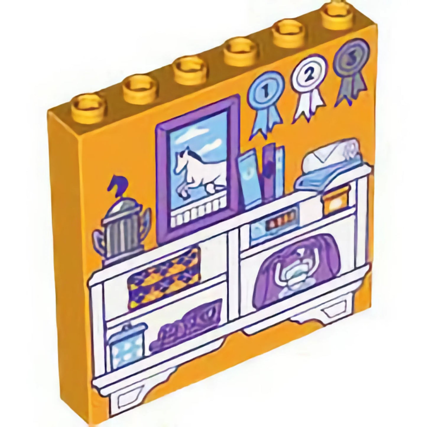 Part 59349pb324 - Panel 1 x 6 x 5 with White Cabinet with Medium Lavender Bag, Shoes and Painting, Silver Trophy, Pots, Books and Blankets Pattern