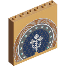 Part 59349pb334 - Panel 1 x 6 x 5 with Brick Archway, Dark Blue and Dark Bluish Gray Frame and Lattice Screen, White Roses, Leaves, and Thorns Pattern