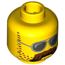 Part 3626bpb0916 - Minifigure, Head Glasses with Silver Sunglasses, Moustache Brown Bushy and Stubble Pattern - Blocked Open Stud