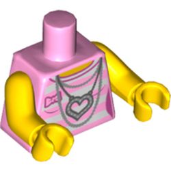Part 973pb1402c01 - Torso Female Outline Shirt with White Stripes, Silver Chains and Heart Necklace without Back Print Pattern / Yellow Arms / Yellow Hands