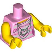 Part 973pb1402c01 - Torso Female Outline Shirt with White Stripes, Silver Chains and Heart Necklace without Back Print Pattern / Yellow Arms / Yellow Hands