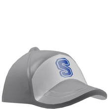 Part 93219pb05 - Minifigure, Headgear Cap - Short Curved Bill with Seams and Button on Top with Blue Capital Letter S on White Background Pattern