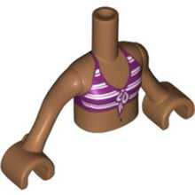Part FTGpb020c01 - Torso Mini Doll Girl Magenta Bikini Top with White Stripes, Navel Pattern, Medium Nougat Arms with Hands