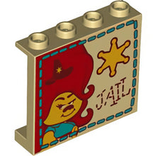 Part 60581pb132 - Panel 1 x 4 x 3 with Side Supports - Hollow Studs with Delta Dawn, Bright Light Orange Sheriff Badge, and Reddish Brown 'JAIL' Pattern