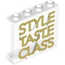 Part 60581pb193 - Panel 1 x 4 x 3 with Side Supports - Hollow Studs with 'STYLE TASTE CLASS' Neon Sign Pattern