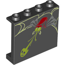 Part 60581pb199 - Panel 1 x 4 x 3 with Side Supports - Hollow Studs with Yellowish Green Web, Lime Skull and Red Spider with Silver Legs Pattern