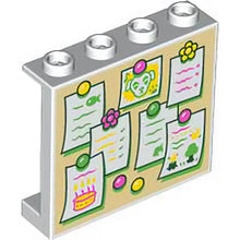 Part 60581pb260 - Panel 1 x 4 x 3 with Side Supports - Hollow Studs with Tan Bulletin Board, White Notes with Bright Green, Dark Pink and Yellow Pins, and Animal Crossing K.K. Slider Pattern
